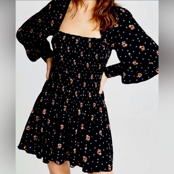 XS Free People Black Floral Mini Dress - Picture 1 of 5